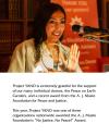 Image 7 of 9. A Project YANO representative stands behind a lectern holding a glass trophy presented by the A. J. Muste Foundation for Peace and Justice. Beneath it reads, “This year, Project YANO was one of three organizations nationwide awarded the A. J. Muste Foundation’s ‘No Justice, No Peace!’ award.”